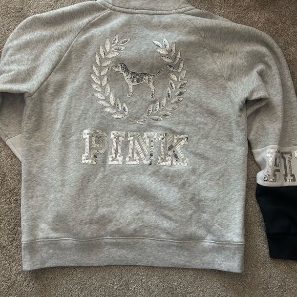 PINK Victoria's Secret Light Gray Zip-Up Hoodie - Picture 1 of 3